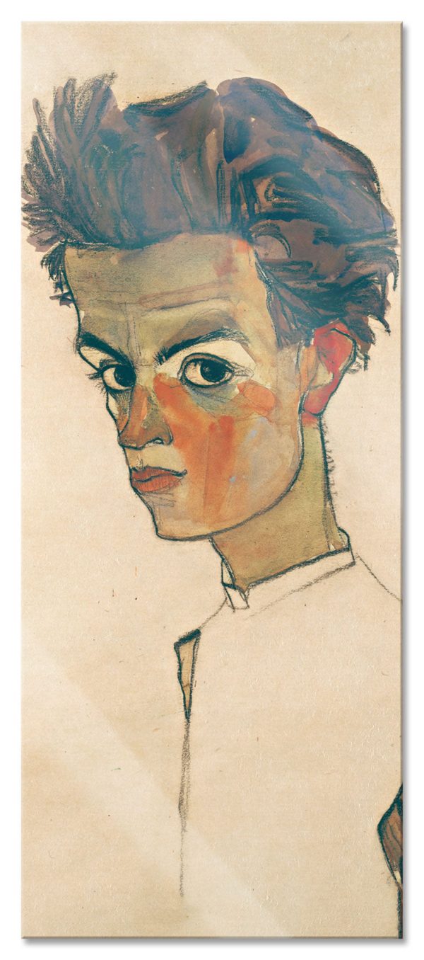 Egon Schiele - Selbstportrait , Glasbild Panorama Online