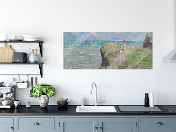 Claude Monet - Spaziergang auf Klippen-Ebene bei Pourvi, Glasbild Panorama Verkauf – Bild 3